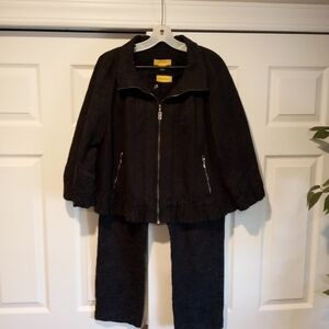 St. John Yellow Label Vintage Navy Blue Dress Suit Zip Jacket Pants Set Y2K, L